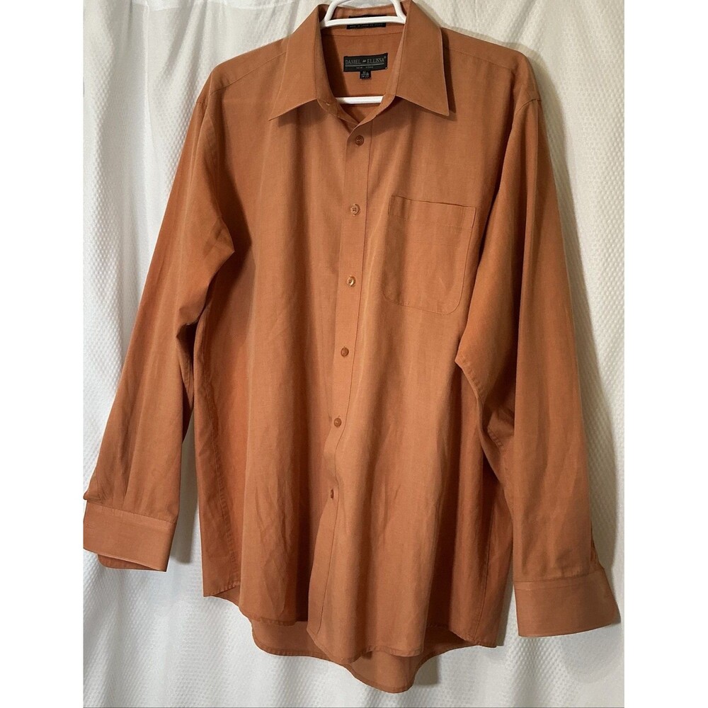 Daniel Ellissa Men Long Sleeve Button Up Shirt Solid Burnt Orange 16 1/2 34 - 35